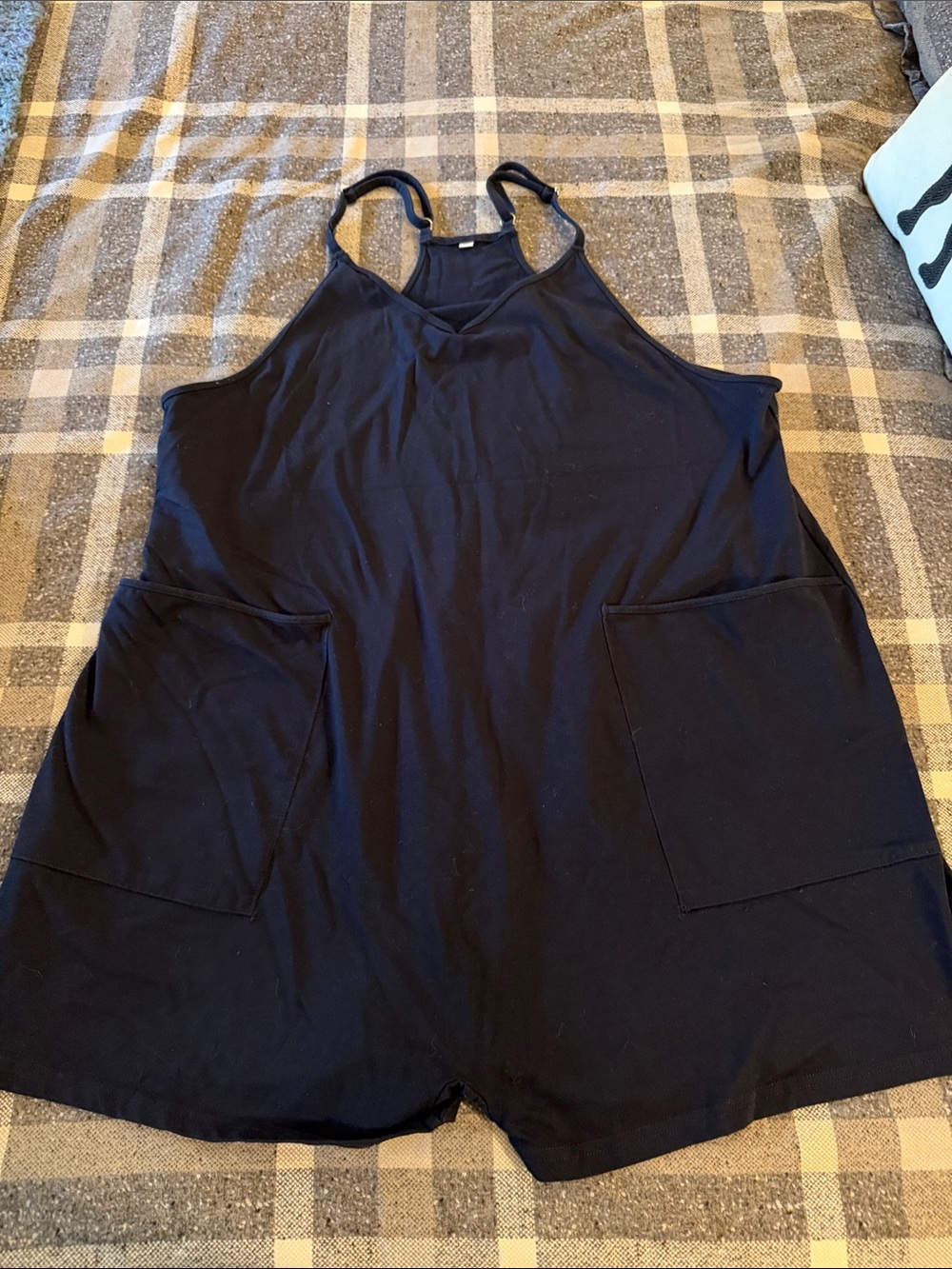 Navy Blue Sleeveless Romper with Front Pockets